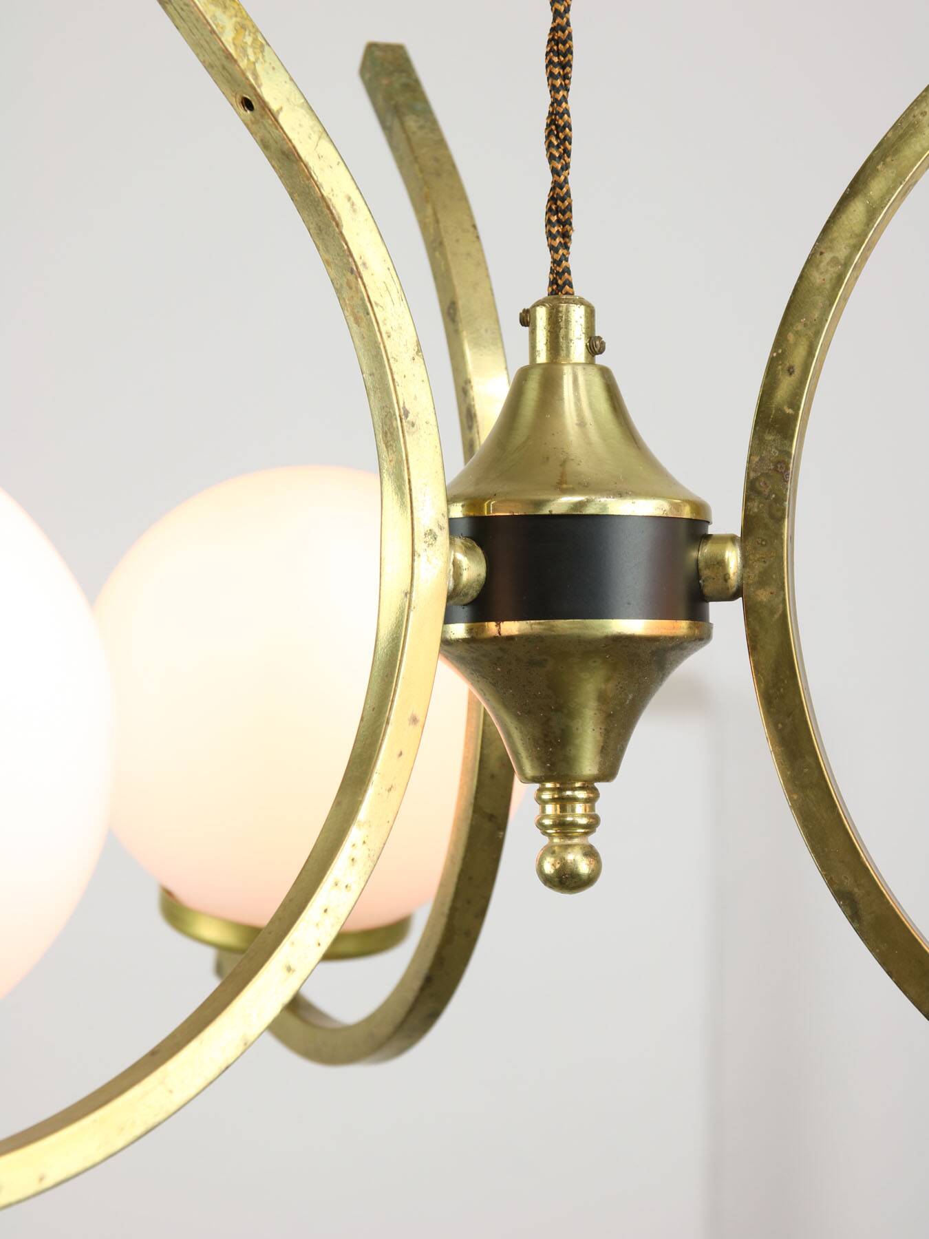 Mid-Century Italian Brass and Opaline Chandelier