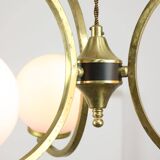 Lustre mid-century en laiton et opaline, italie