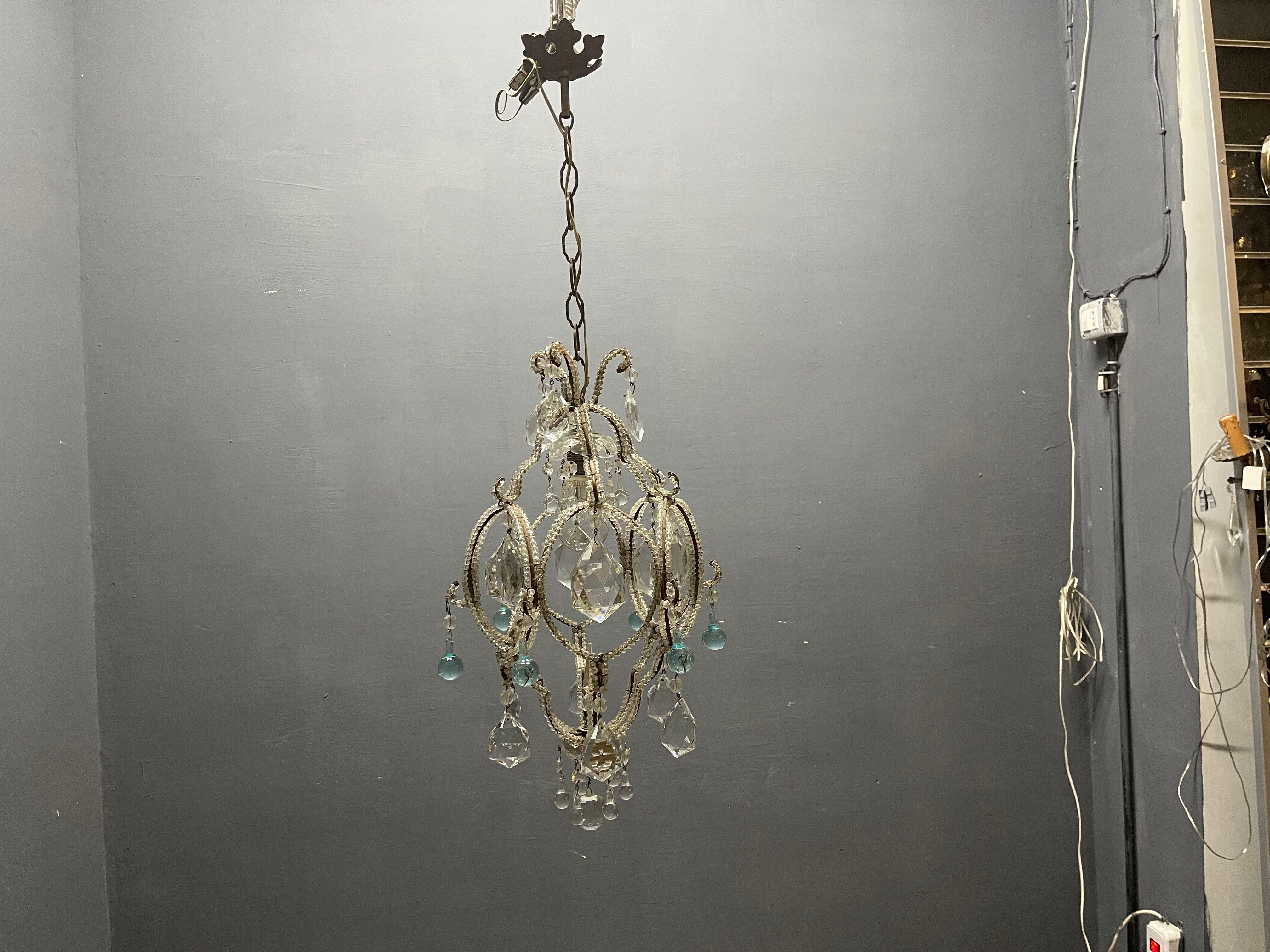 Vintage Crystal Beaded Pendant Light with Murano Glass Drops, Italy