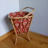 Square-shaped 1960s wicker knitting cart worker