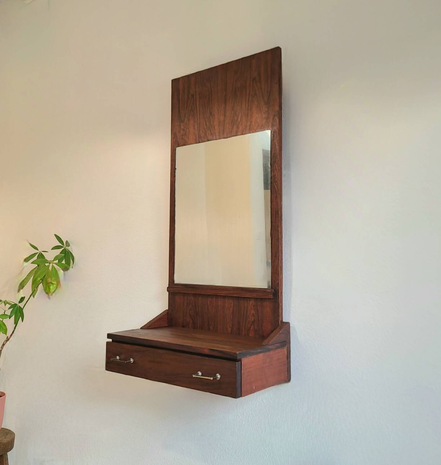 Vintage Scandinavian teak rosewood mirror from the 1970s