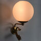 Pair of wall lamps with carp fish, brass and white opaline globe 1960