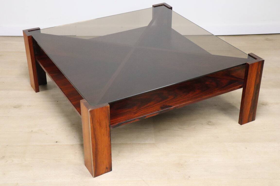 Scandinavian rosewood and glass coffee table Mobelintarsia - 1960