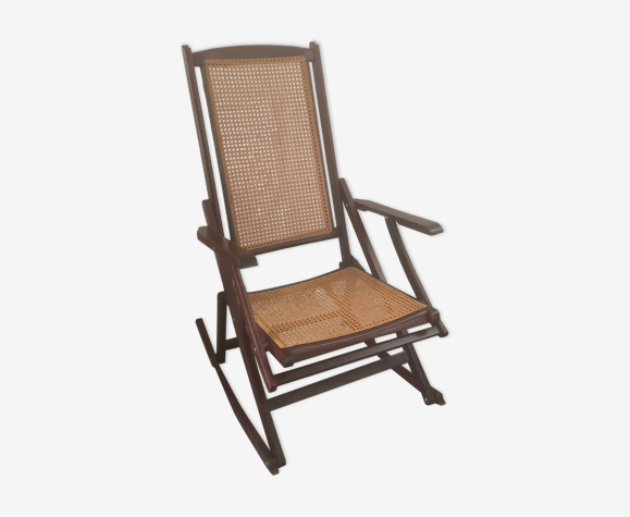 Folding wooden rocking chair and cannage from the 70s