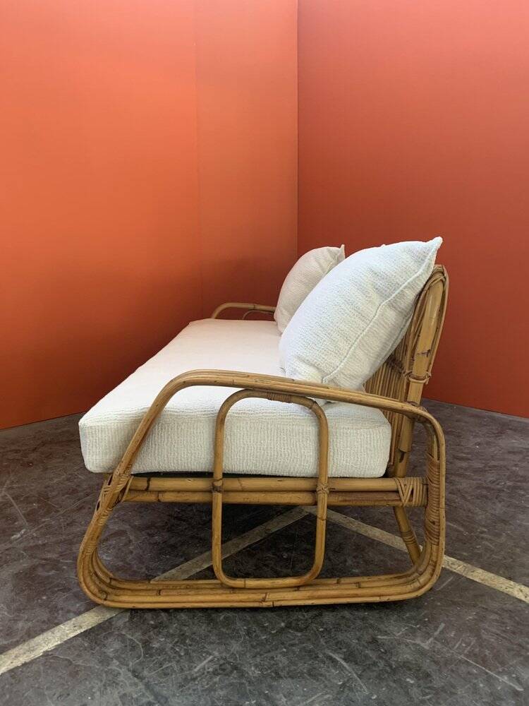 Mid-Century Rattan and Bamboo Canapé, Italy, 1960s