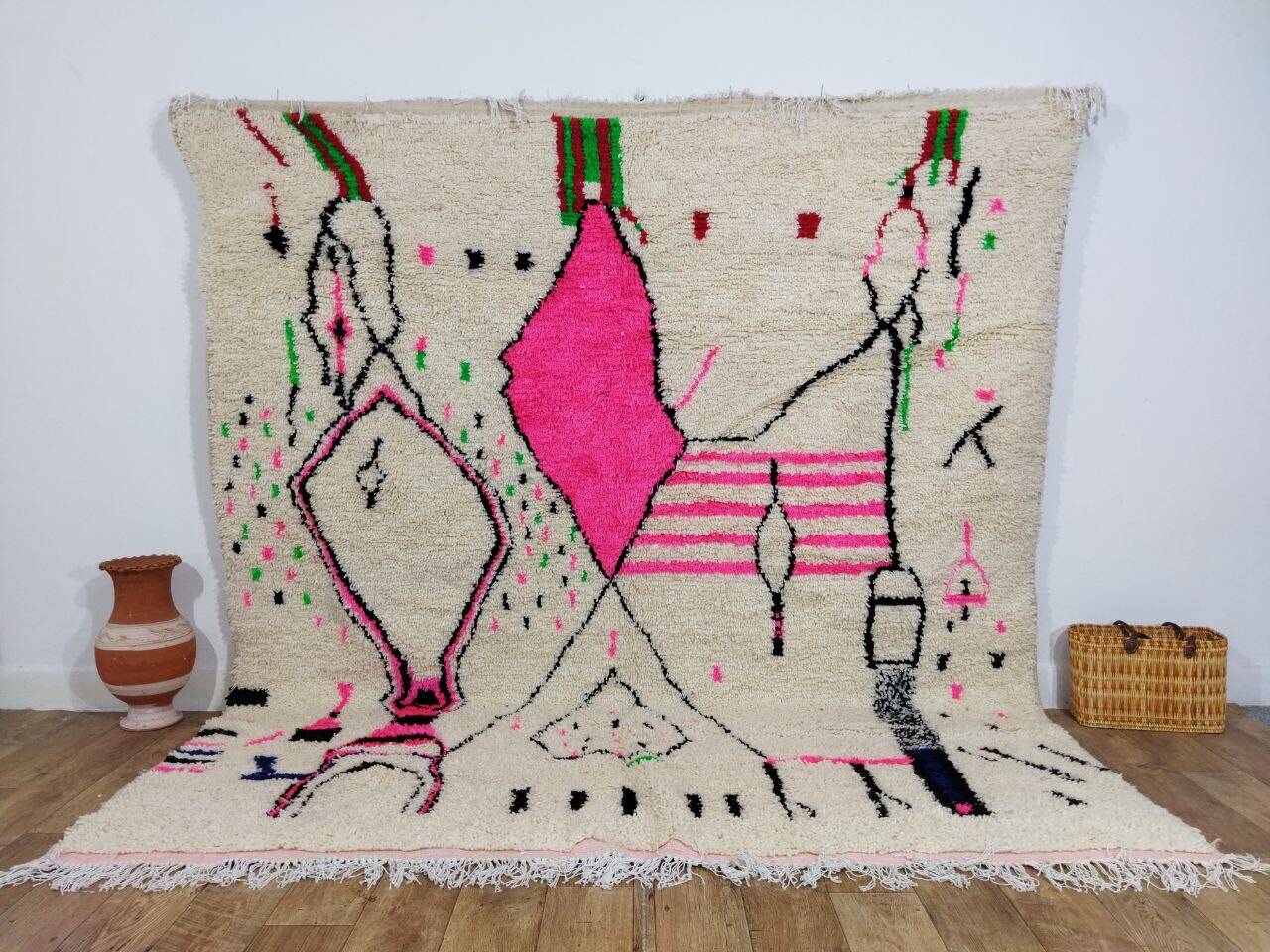 Handmade wool Berber rug 266 x 242 cm