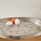 Oval silver-plated metal serving dish