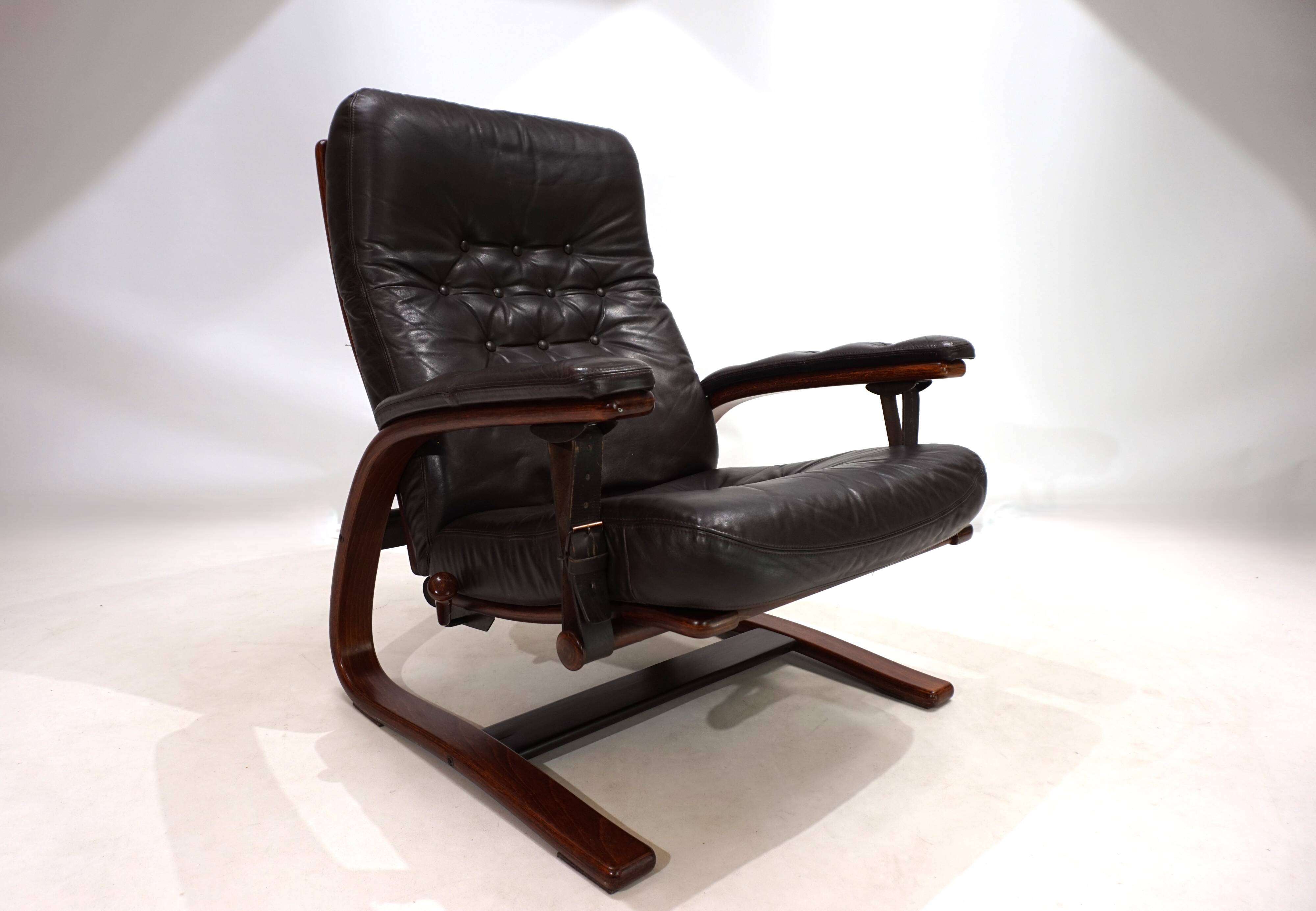 Westnofa Panter Leather Lounge Chair with Ottoman by Arnt Lande, 1970s