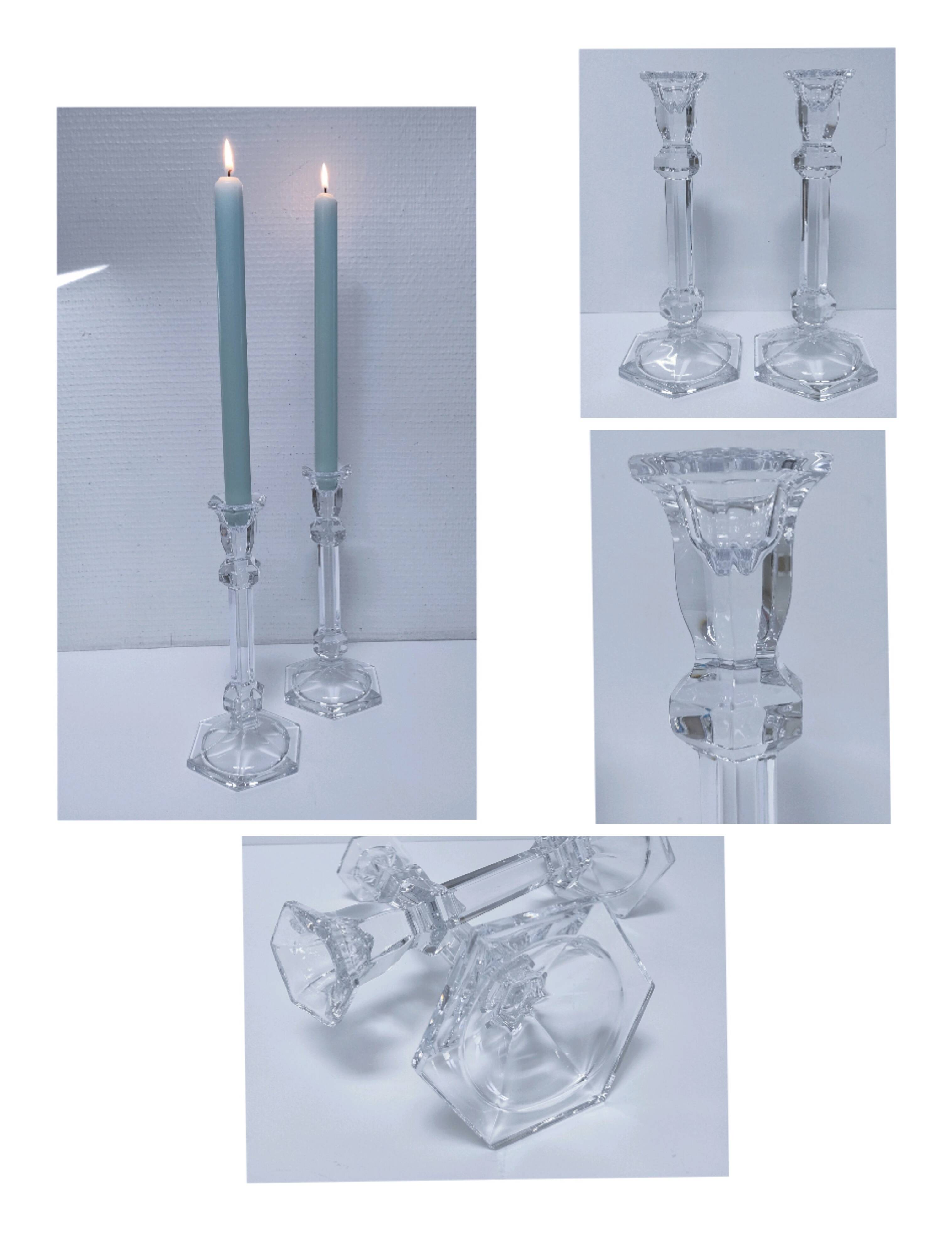 pair of hexagonal crystal candle holders
