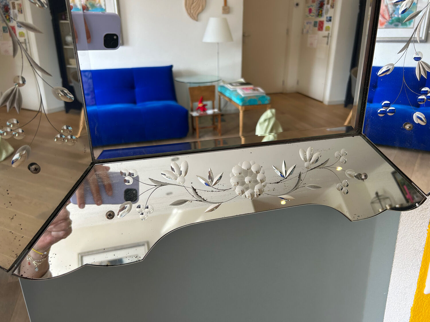 Prachtige Vintage Venetiaanse Spiegel – Geëtst Glas 79x58 cm