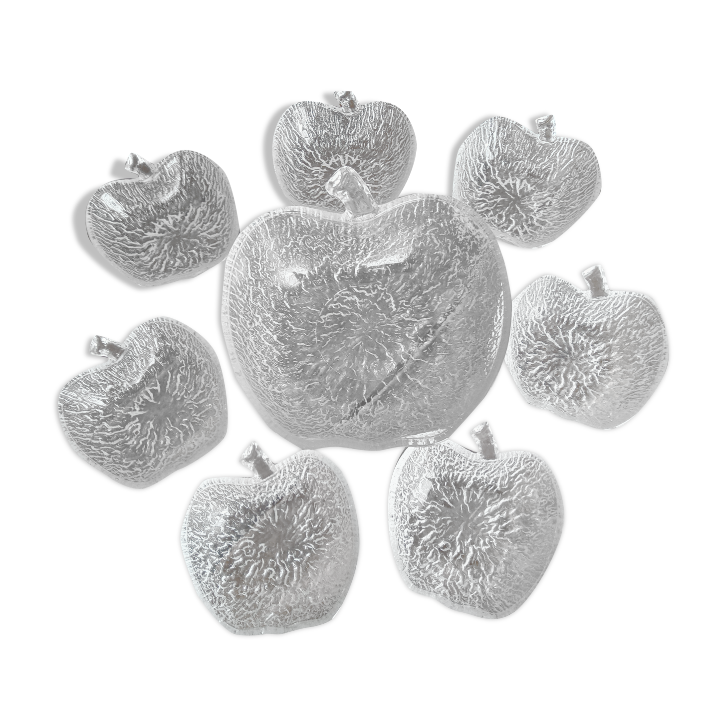 Service à dessert ou à salade de fruits vintage 8 pièces en verre opaque texturé en forme de pomme