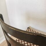 Set of 2 Vintage Wooden Dining Chairs: Brown & White Polka Dot Fabric 80s