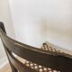 Set of 2 Vintage Wooden Dining Chairs: Brown & White Polka Dot Fabric 80s