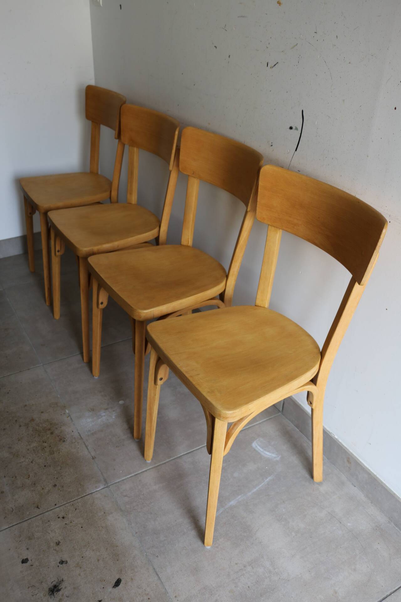 Set of 8 classic Baumann chairs 1950 light beech