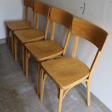 Set of 8 classic Baumann chairs 1950 light beech