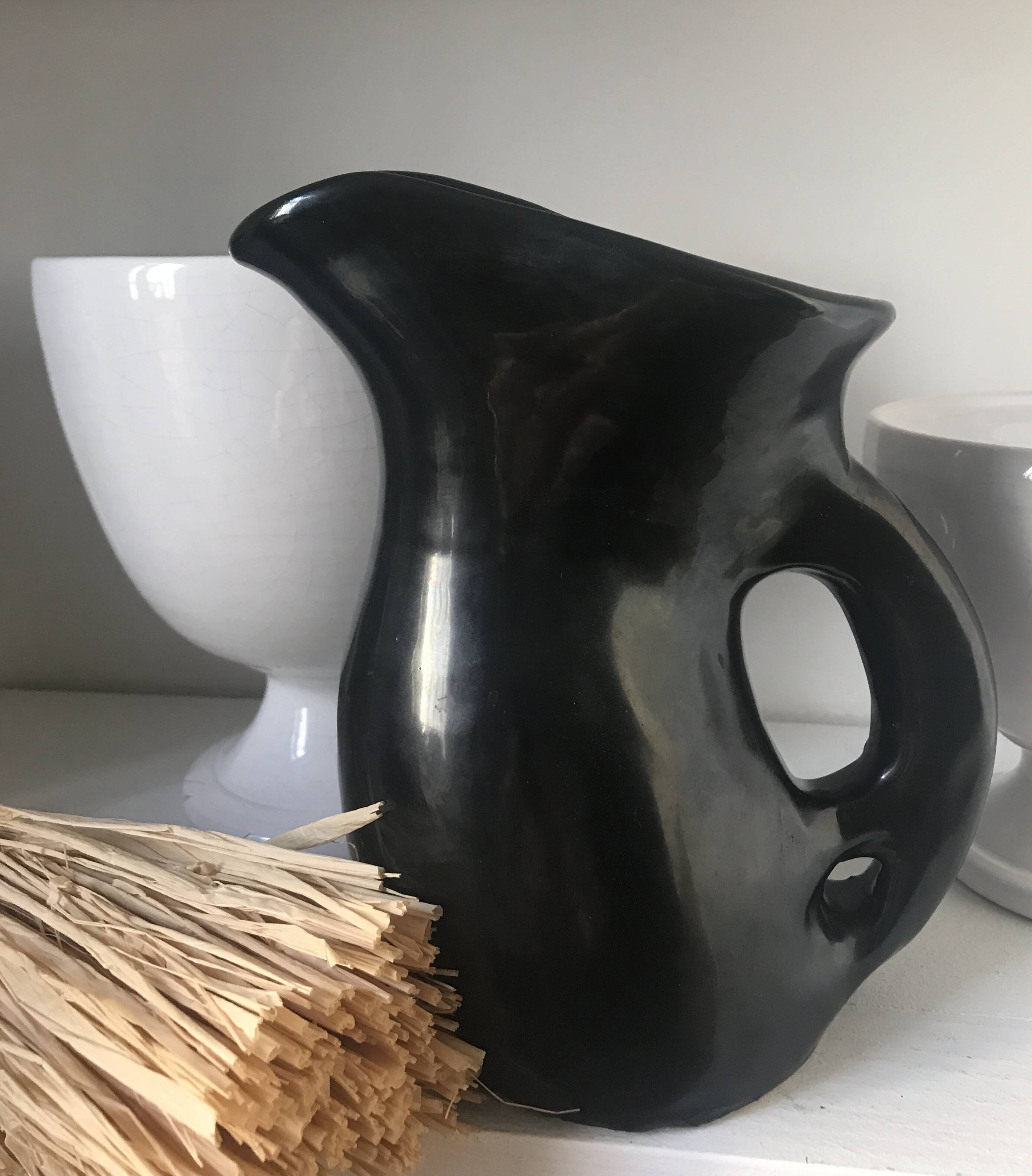 Matte black Vallauris ceramic pitcher