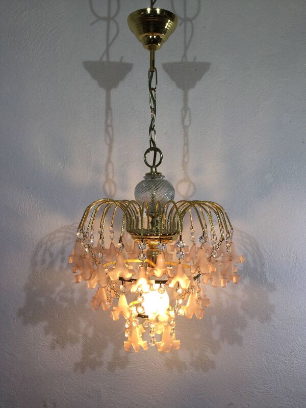 Lustre pampilles fleurs roses