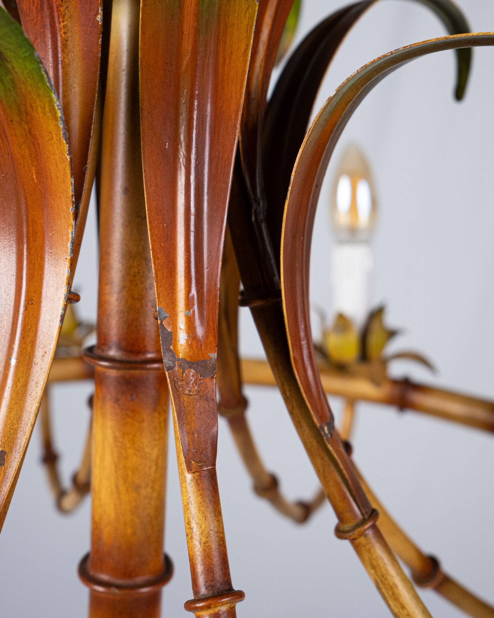 Italian metal chandelier in bamboo imitation, 1960s