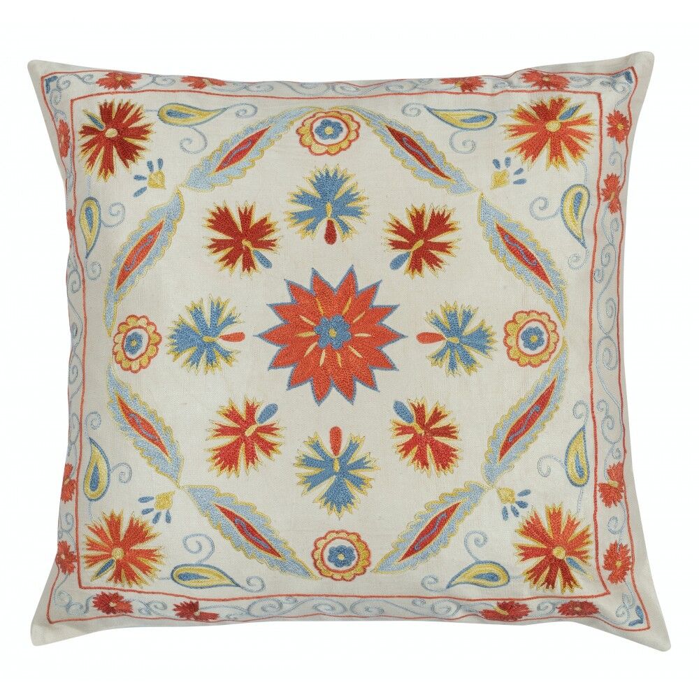 SET OF 2 - 100% Silk Cushion Covers. Embroidered Accent Pillows. Suzani Throw Pillows
