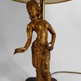 Paire de Lampes Sculpturales en Bronze Doré, Danseuses Thaïs, XXe