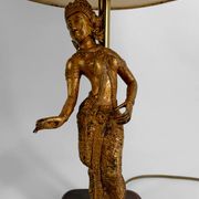 Paire de Lampes Sculpturales en Bronze Doré, Danseuses Thaïs, XXe