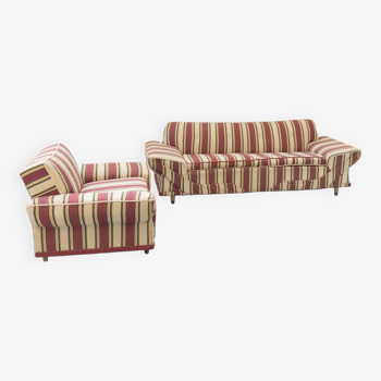 Canapé et fauteuil américains en tissu rayé original des années 1970