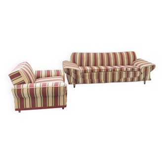 Canapé et fauteuil américains en tissu rayé original des années 1970