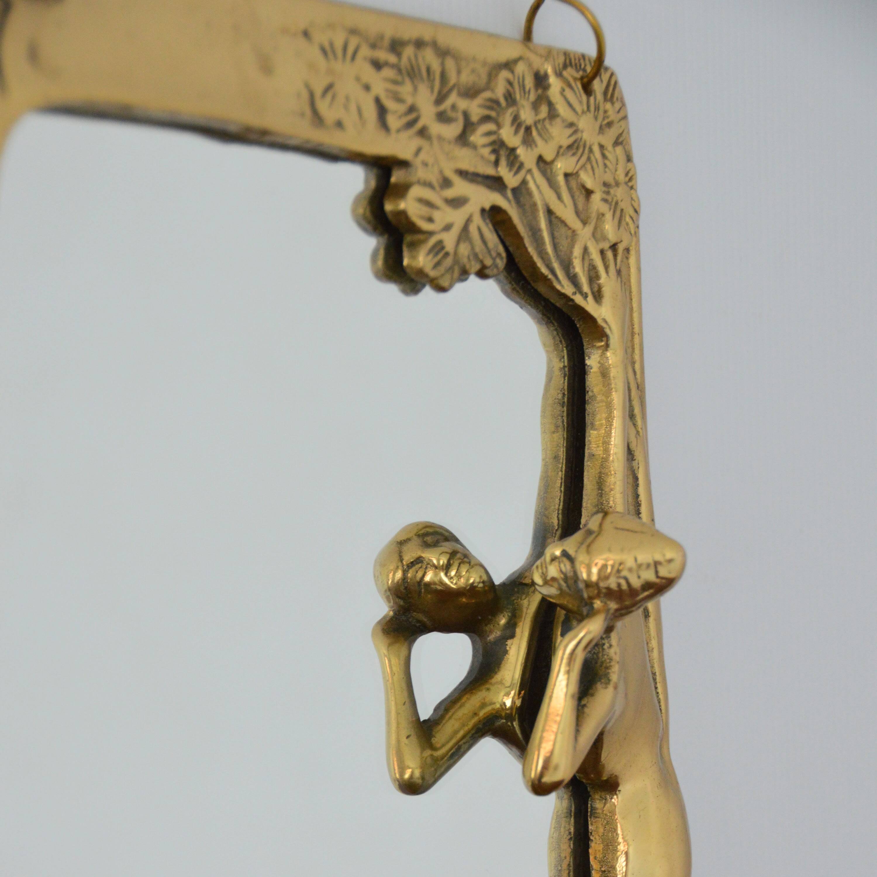 Vintage Art Nouveau Gilded Brass Wall Mirror