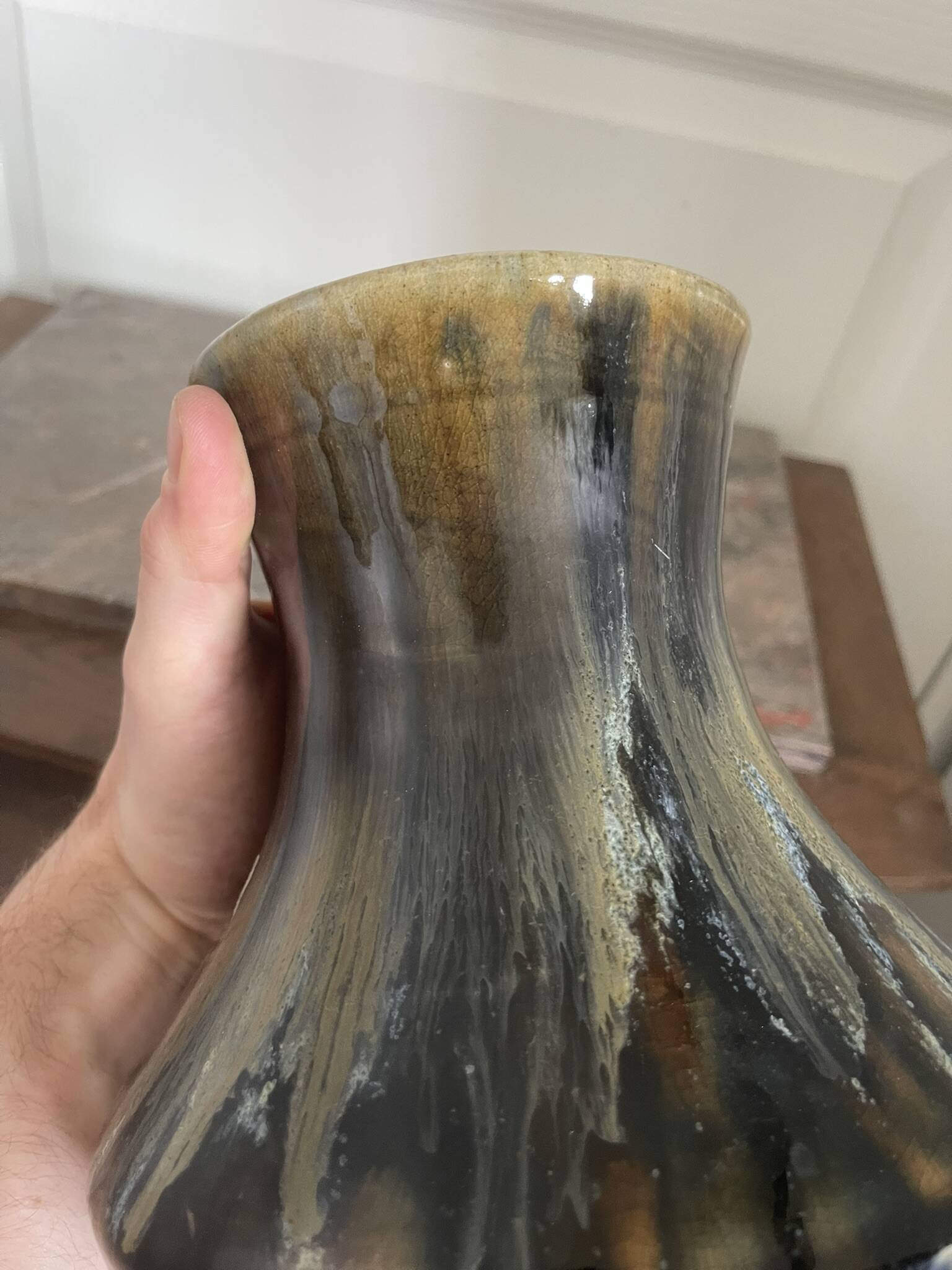 Old Vase Pot ATELIER ART LABREC Glazed Stoneware Green Brown France Pottery