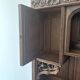Large secretary with a drop-down front in carved oak, neo-Renaissance style.