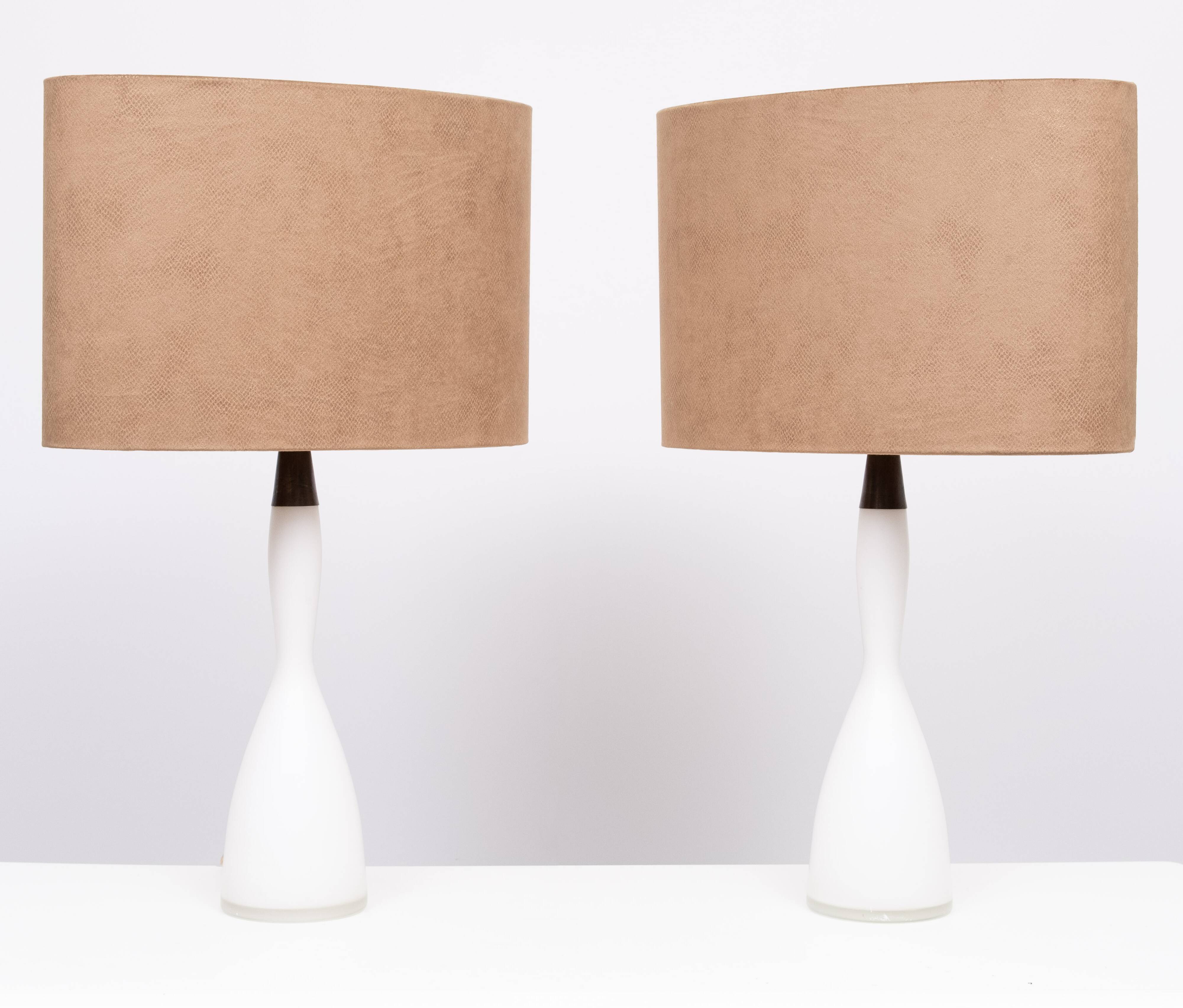 Kastrup Opaline Glass Table lamps Design by Jacob Bang 1960s Denmark