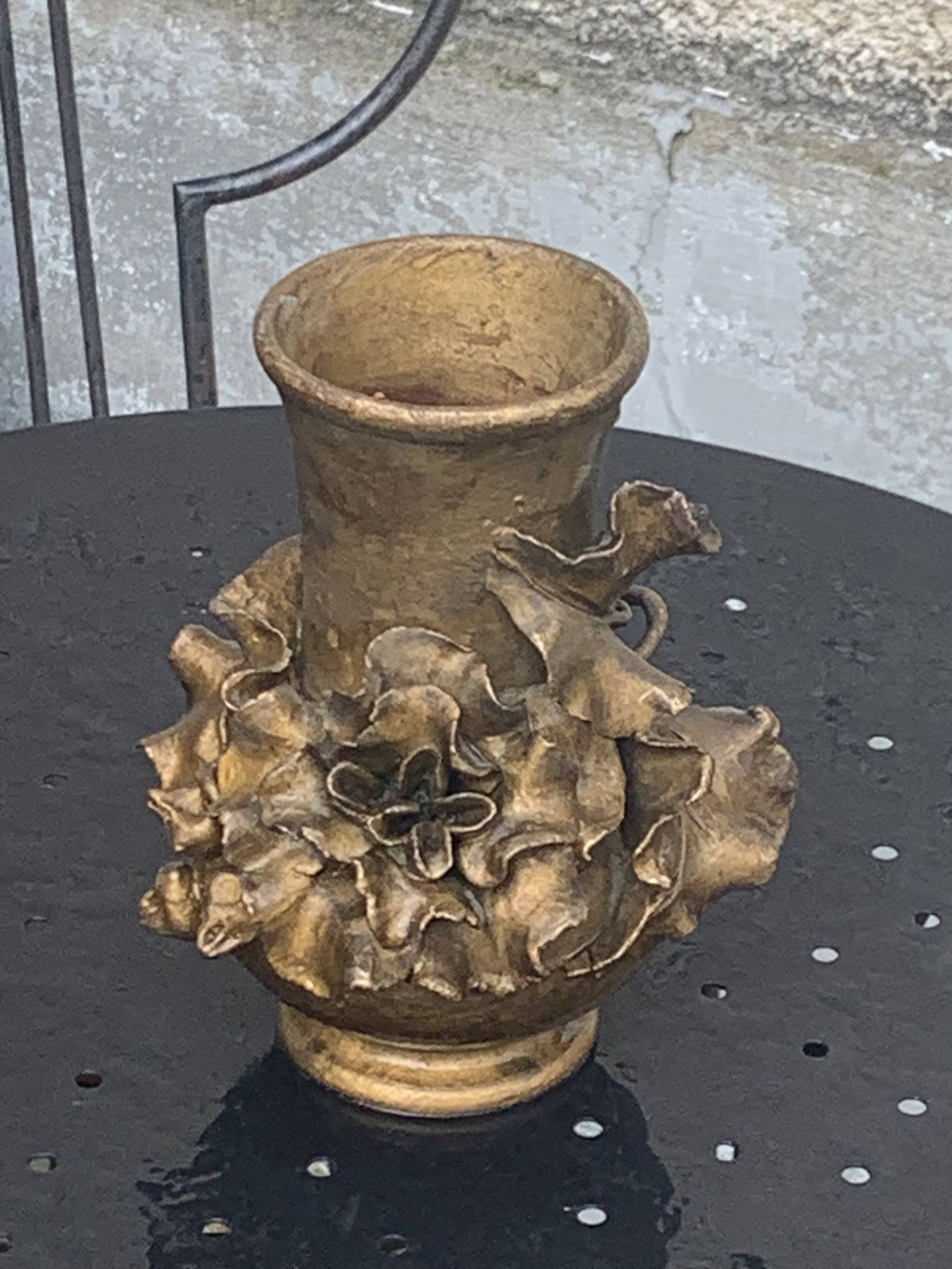 Pair of slip vases, ceramic with golden patina, signed Édouard Gilles.