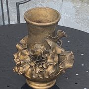 Pair of slip vases, ceramic with golden patina, signed Édouard Gilles.