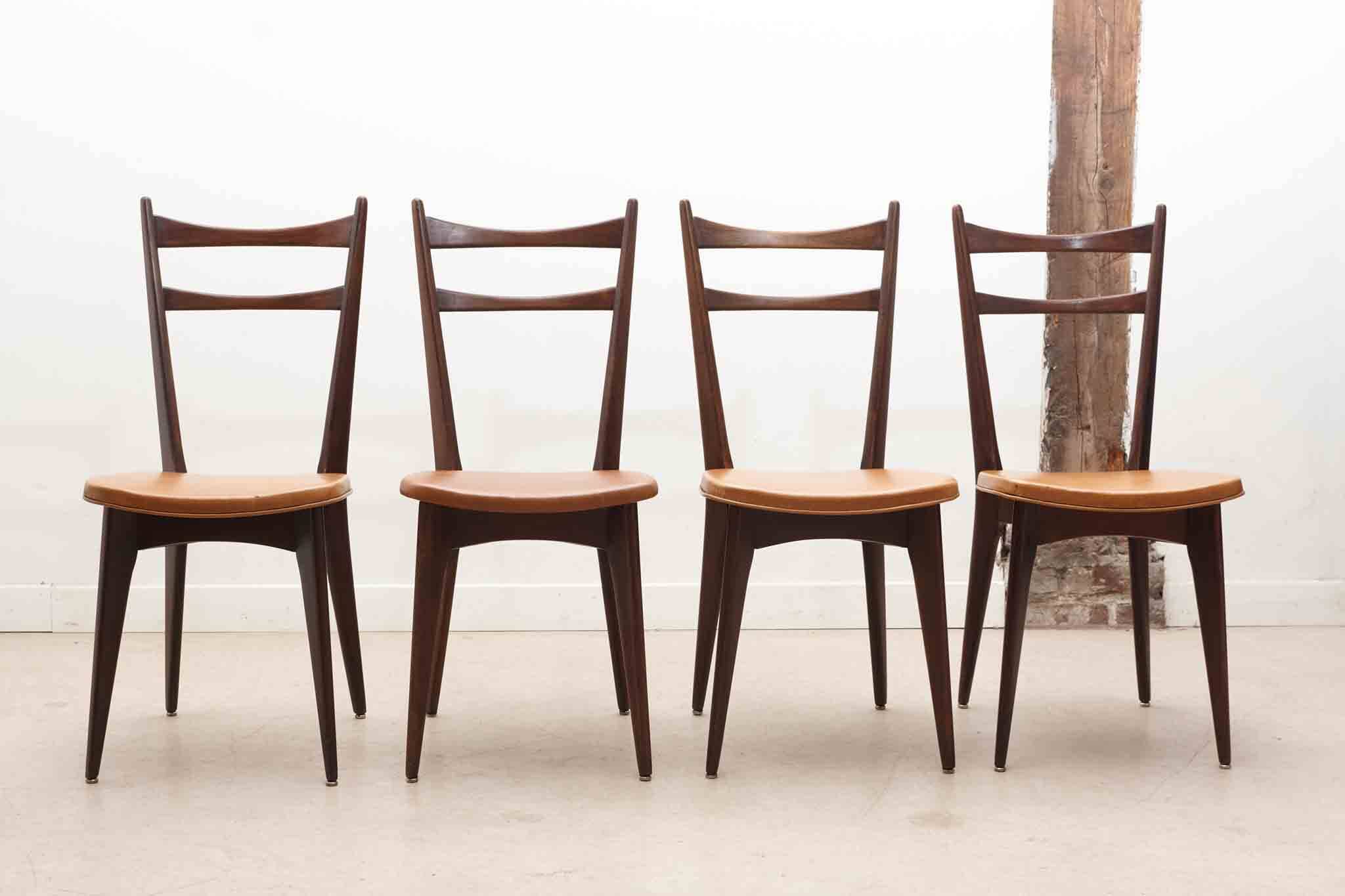 Bistro chair in fawn leatherette and dark oak