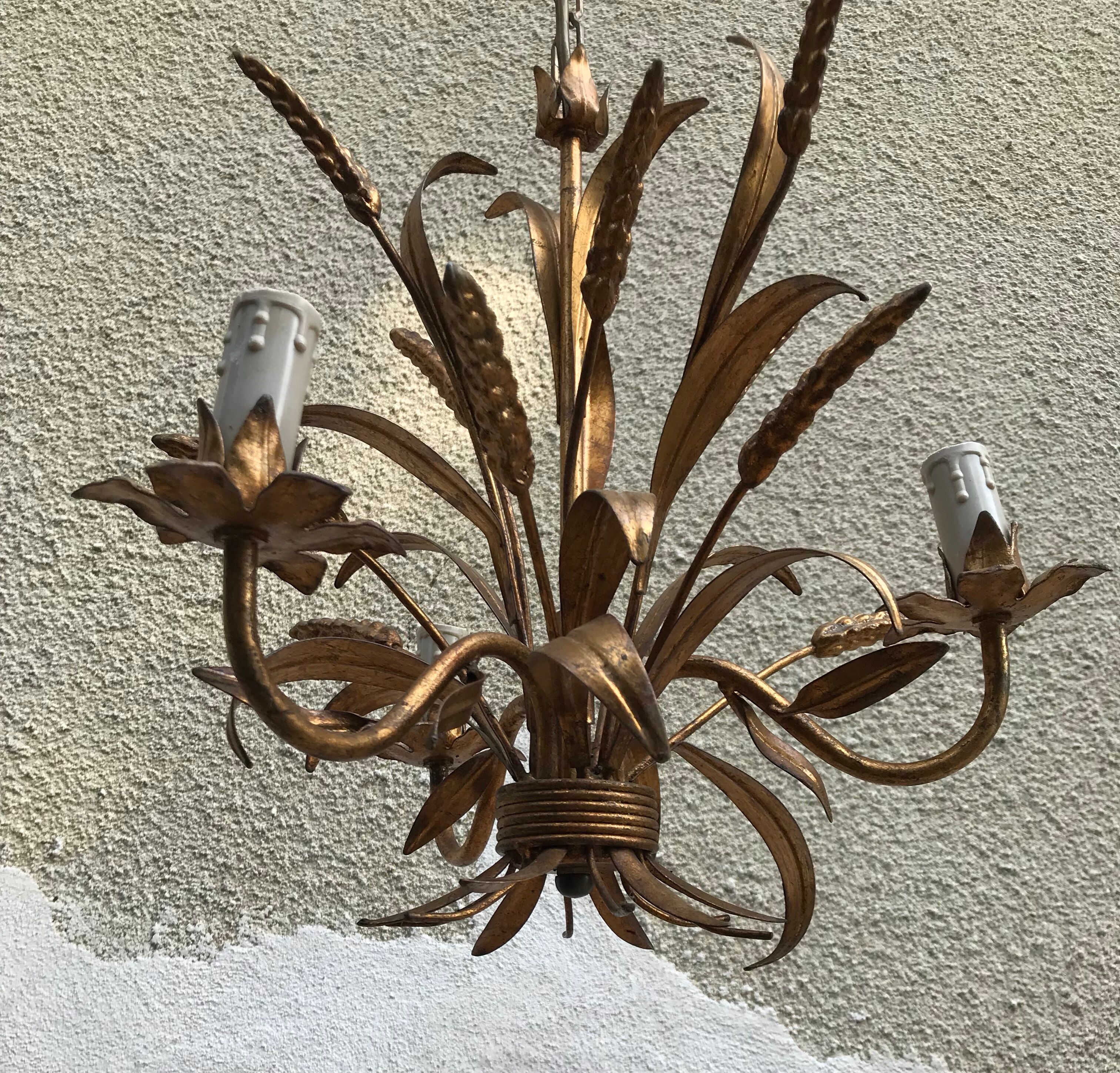 Lustre ancien épis de blé  metal doré années 70