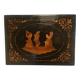 Sorrento marquetry box with a scene of three dancers in a medallion.