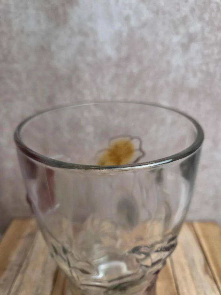 Vintage pressed glass vase – colourful floral decoration – France