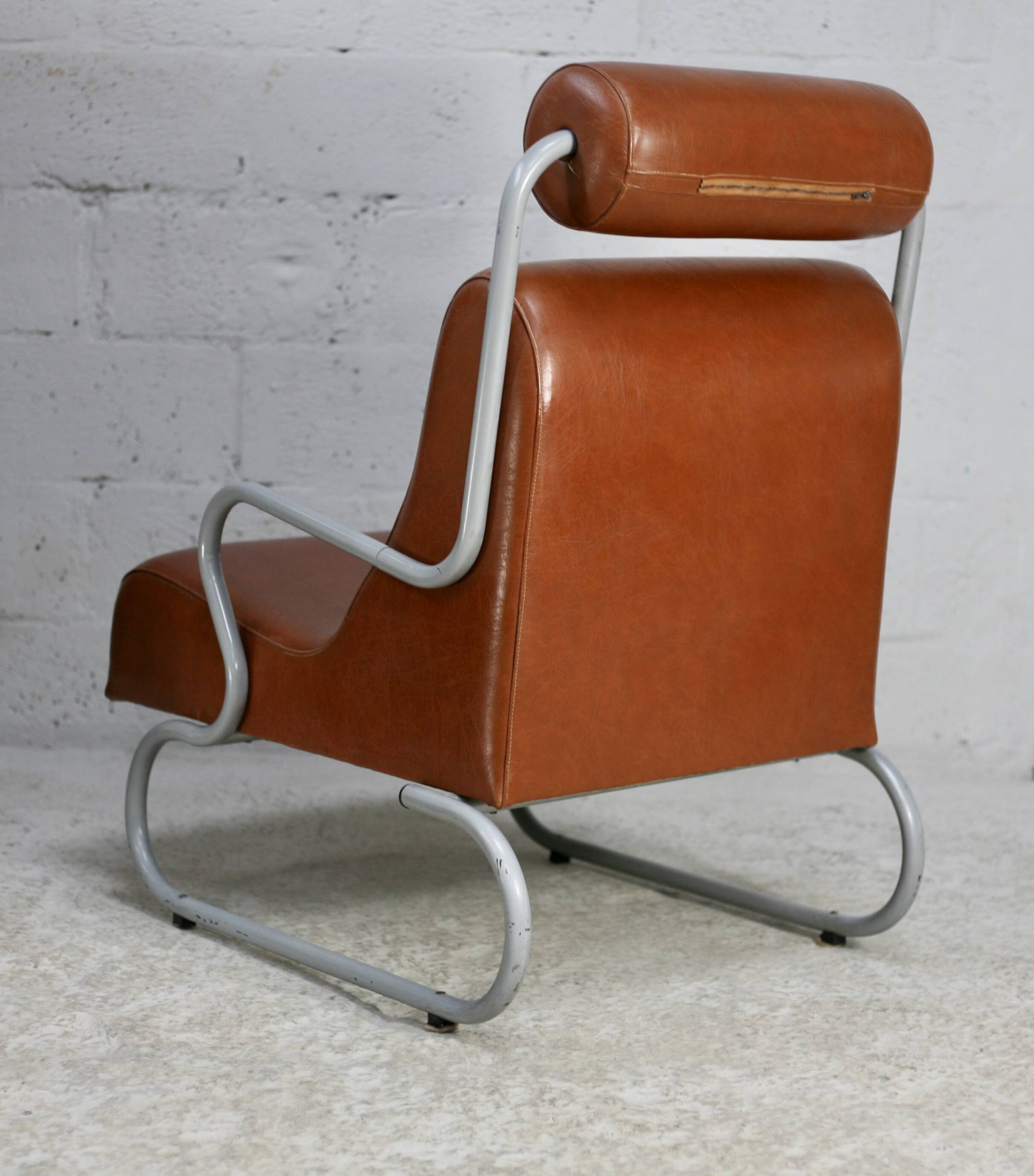 Space age armchair, metal and imitation leather. Circa 1960