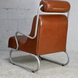 Space age armchair, metal and imitation leather. Circa 1960