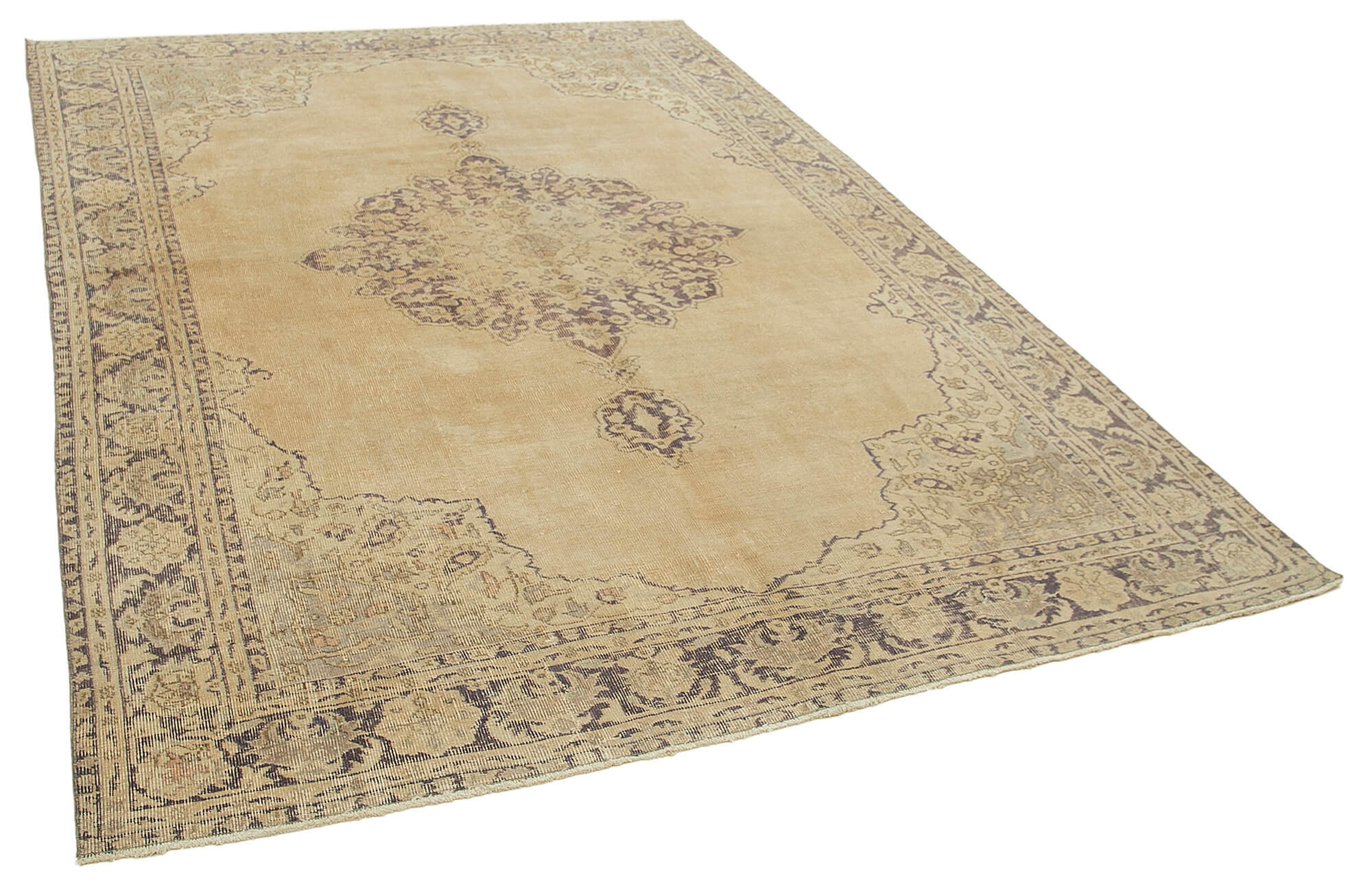 Handwoven antique anatolian beige rug 204 cm x 290 cm