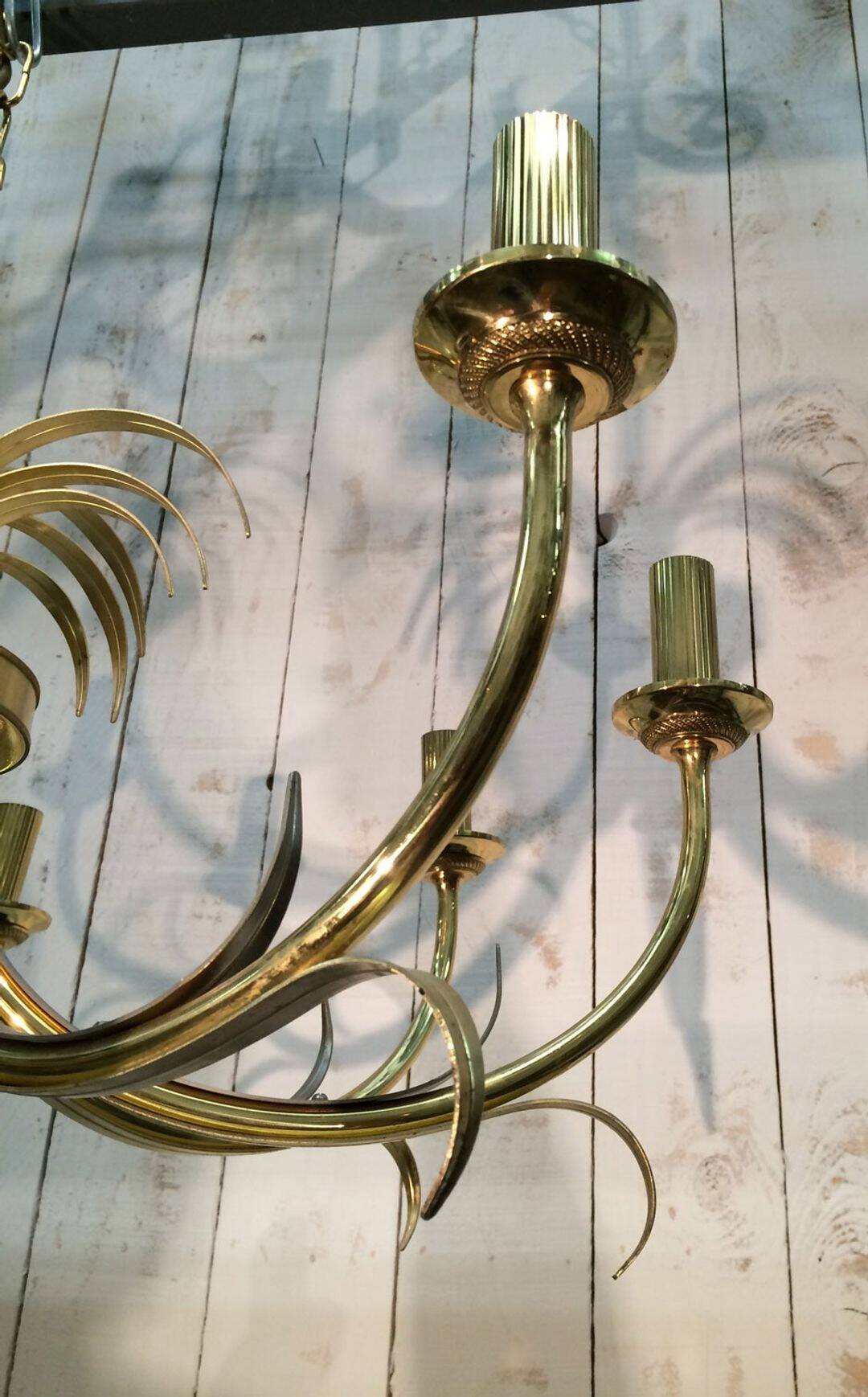 Brushed Metal and Gold Pineapple Pendant Light, Mid-Century Modern, French Work