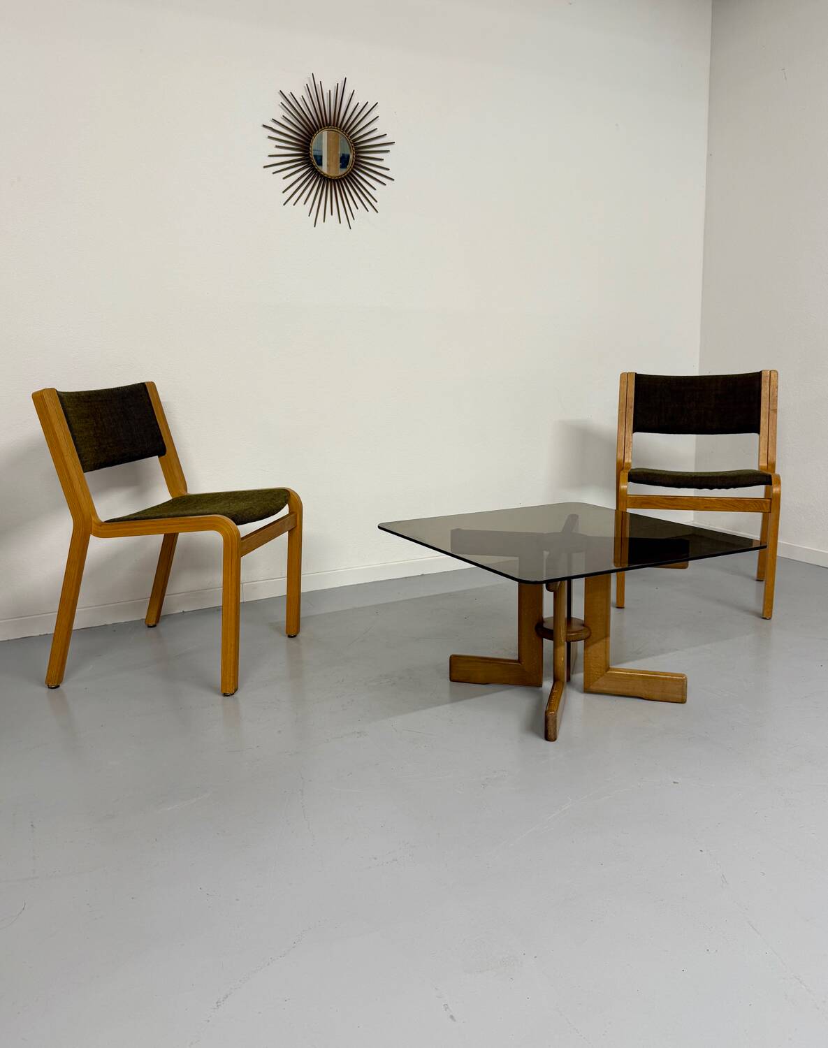 Vintage coffee table in wood and smoked glass, Scandinavian design, 70s