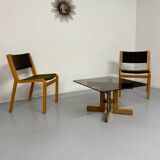 Vintage coffee table in wood and smoked glass, Scandinavian design, 70s
