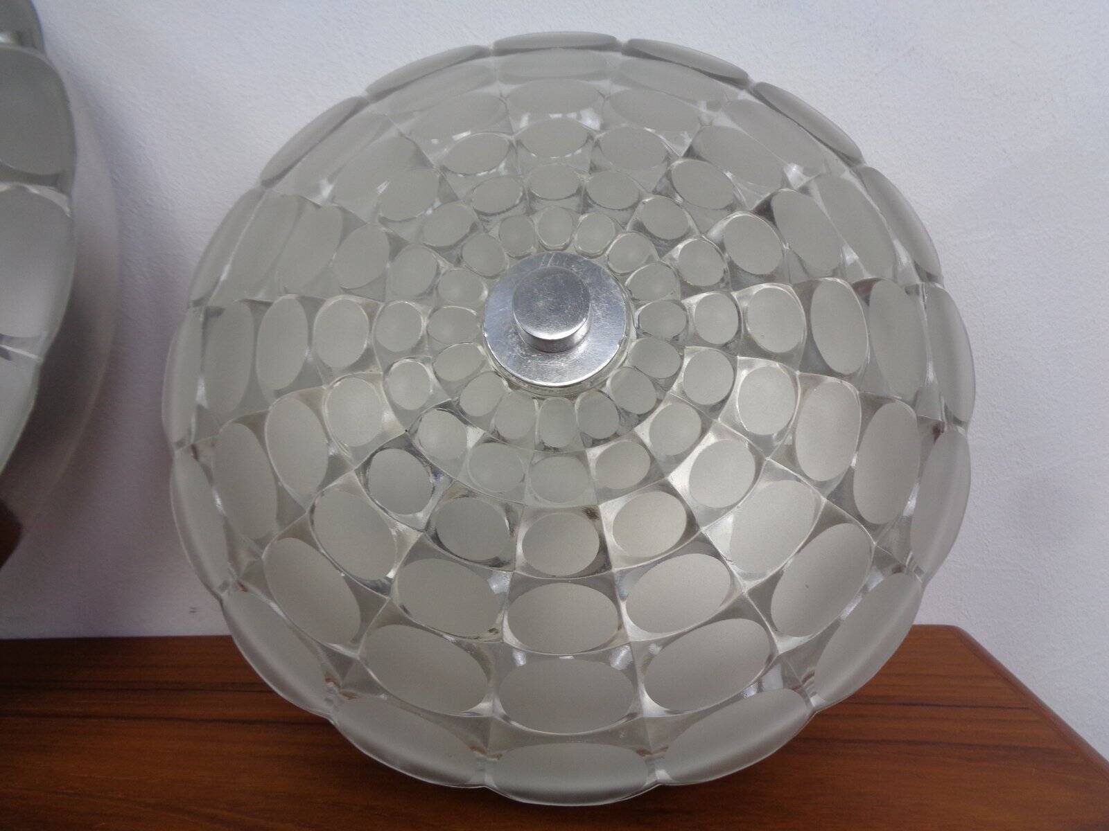 Large German Glass Ceiling Lights, Set of 2, 1960s