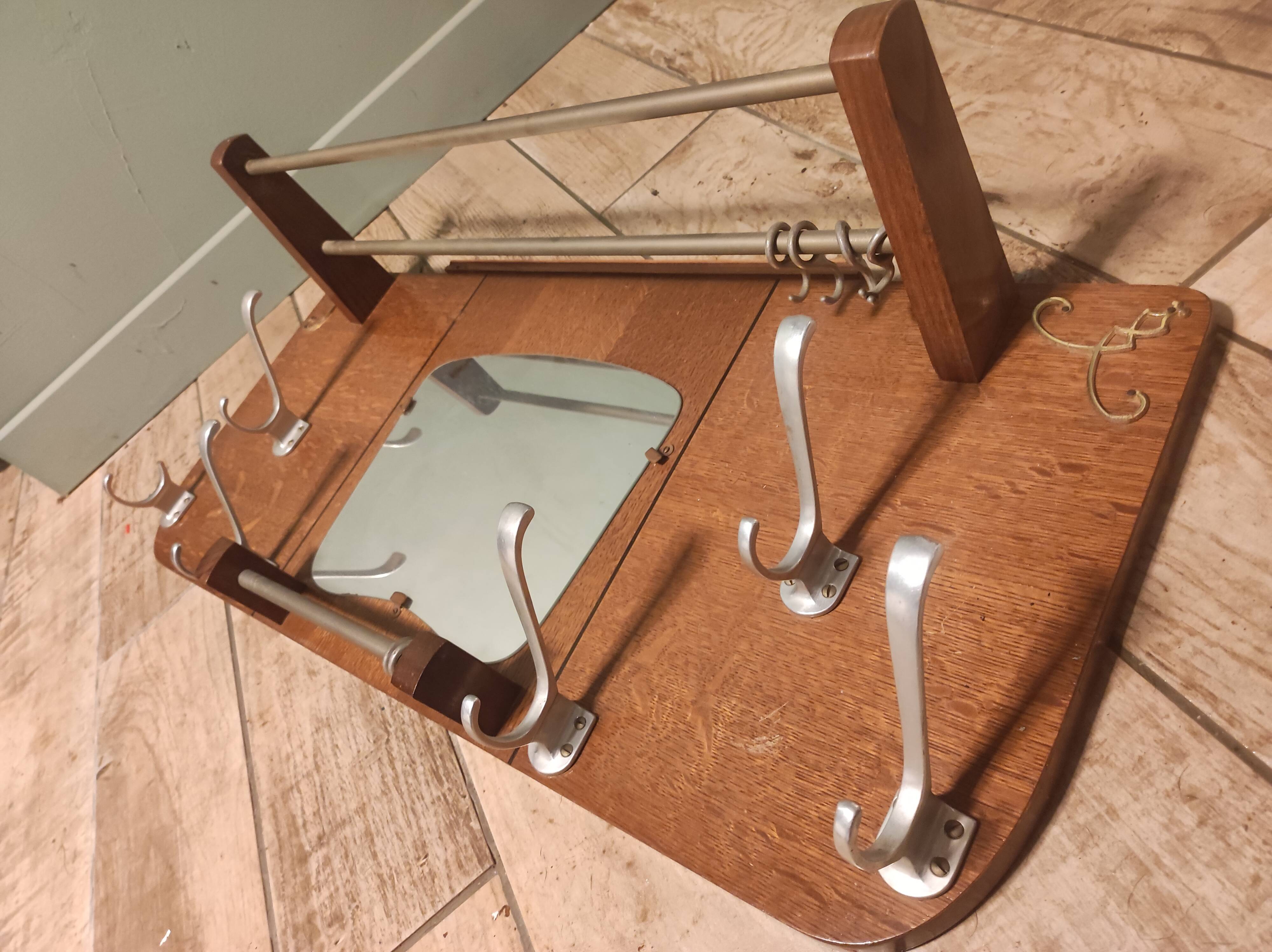 Wall cloakroom wood coat racks hooks aluminum vintage mirror