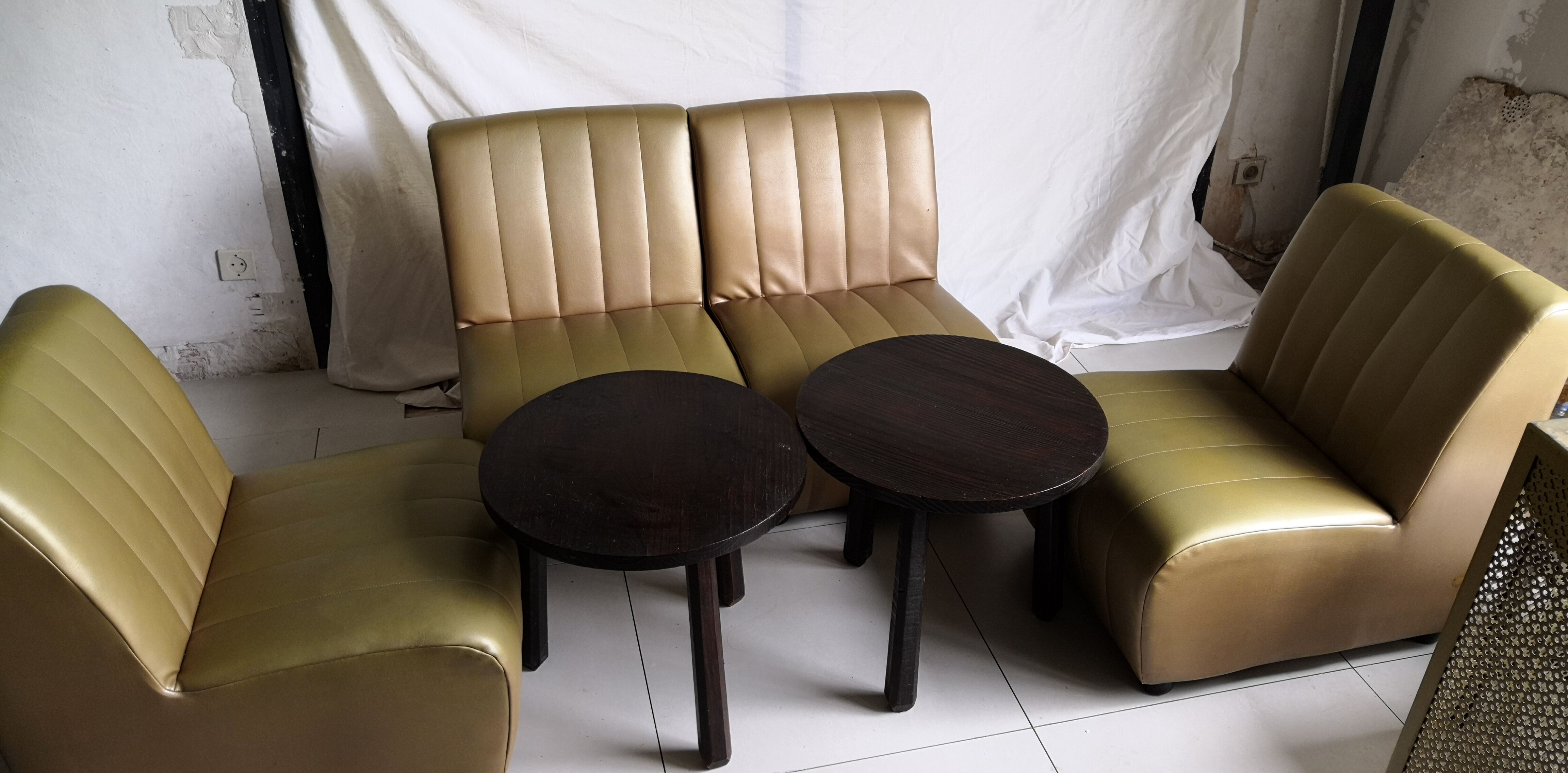 Canapé modulable chauffeuses vintage 4 places skaï
