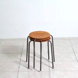 Stackable 3-legged stools in teak / metal