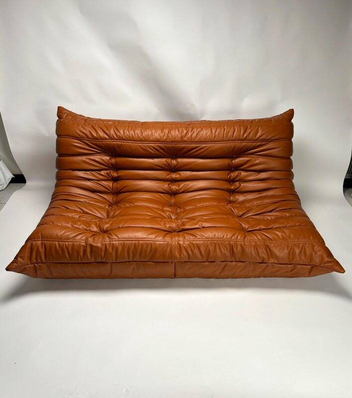 Togo Leather 3-Seaters Sofa attributed to Michel Ducaroy for Ligne Roset, 1992