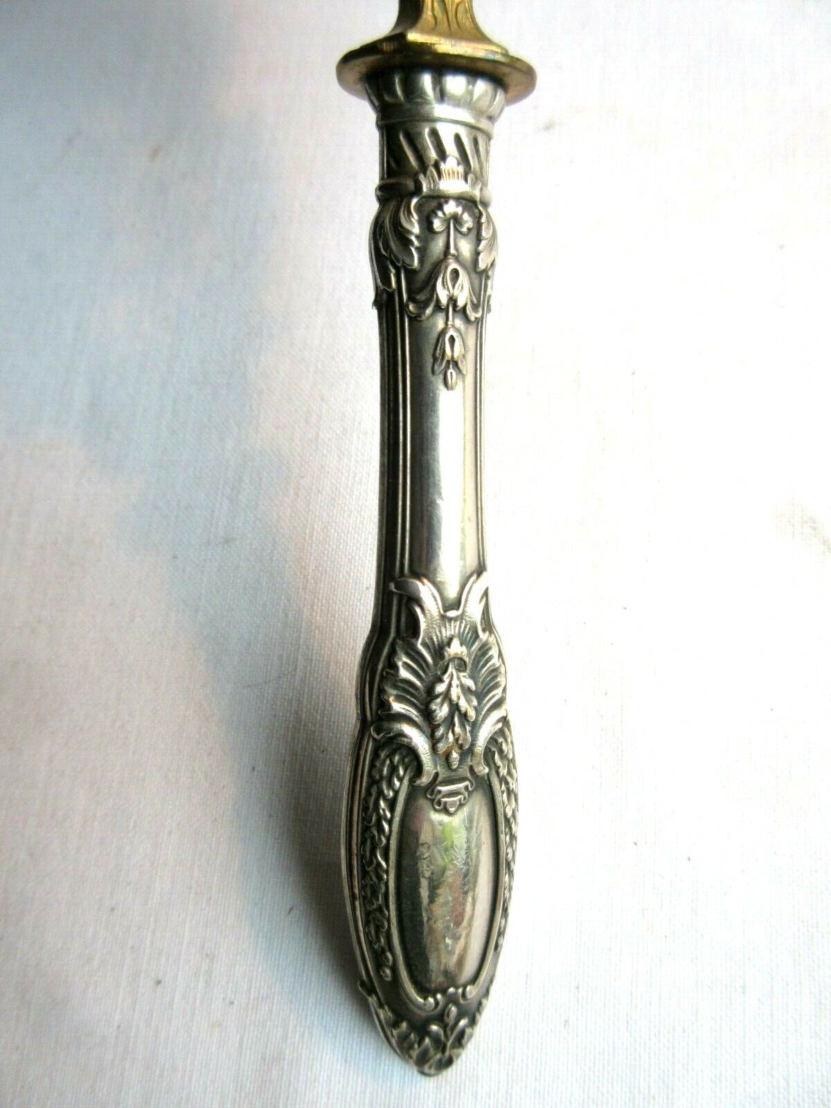 Fish cutlery in case, engraved, chiseled, silver and gilded metal