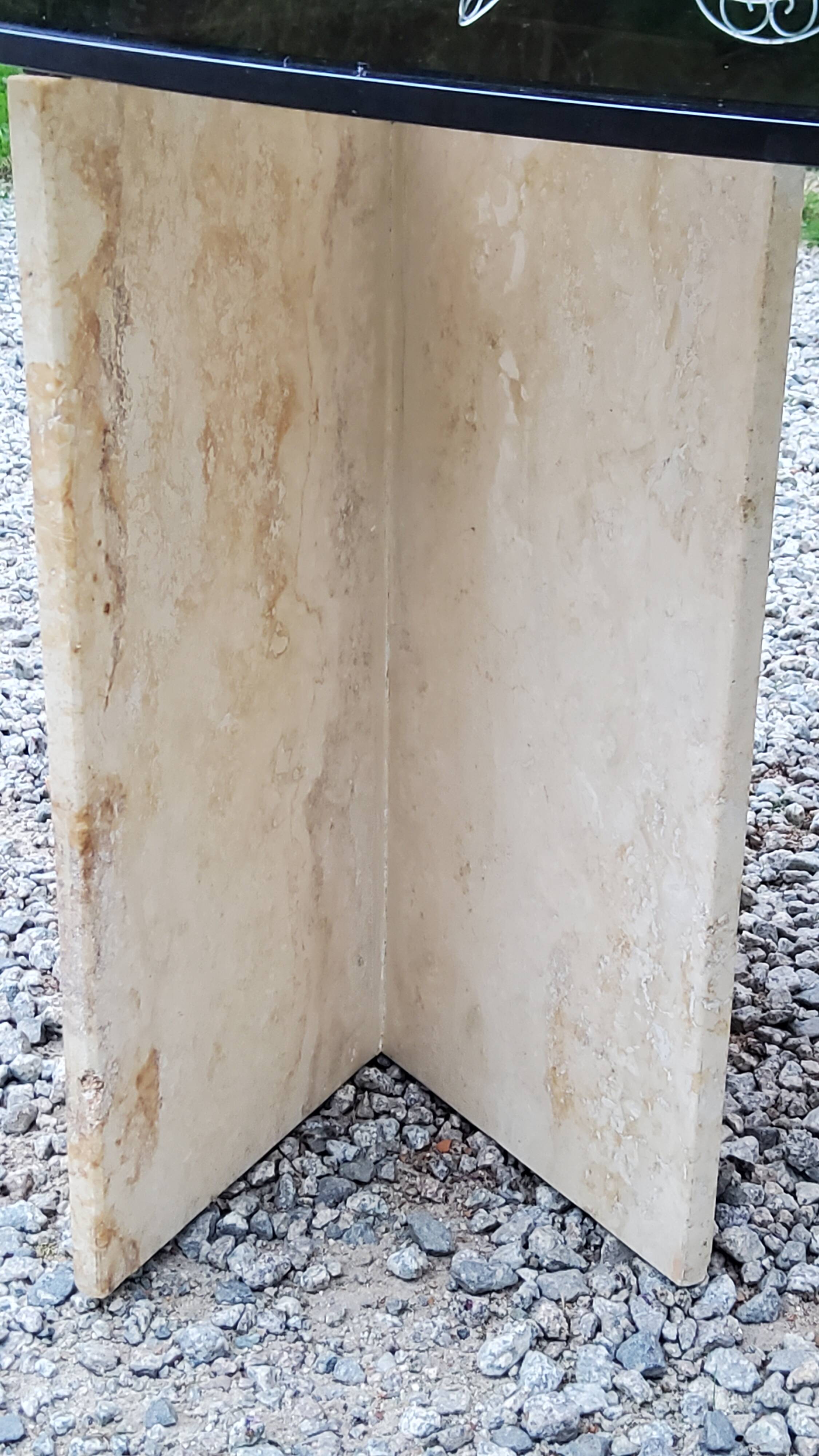70s travertine and smoked glass designer coffee table